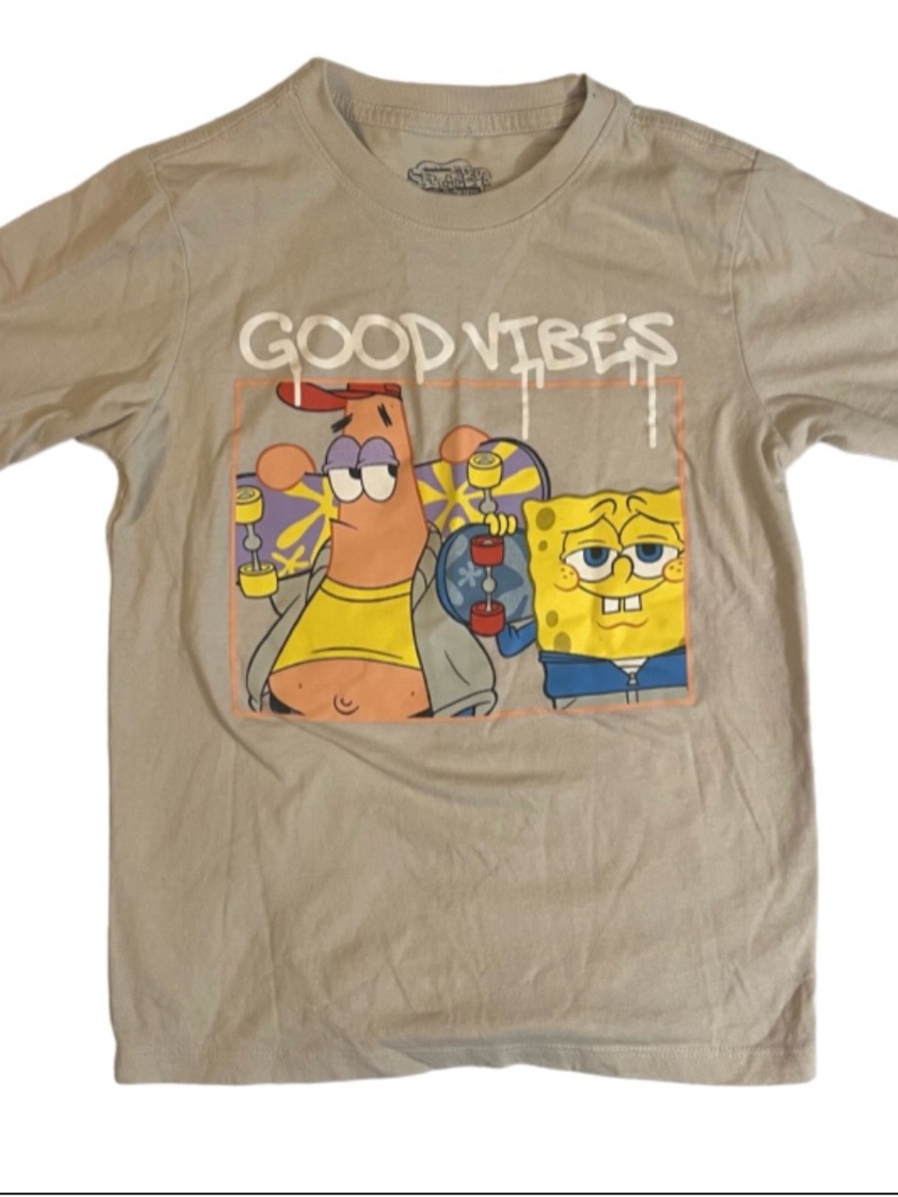 SpongeBob Squarepants 'Good Vibes' Graphic Tee - Khaki Beige